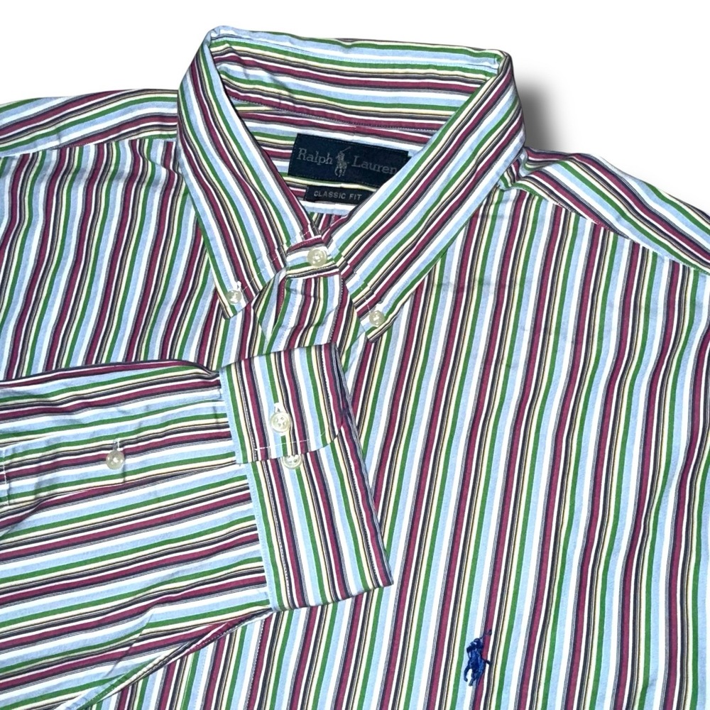 RALPH LAUREN Button‎ Down Shirt Men 18 2XL Striped Vintage Classic Fit L/S